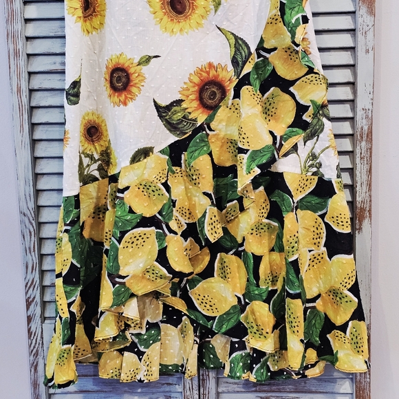FARM RIO Anthropologie Wrap Skirt Womens Small Sunflower Lemon Ruffle Maxi EUC - Picture 5 of 13